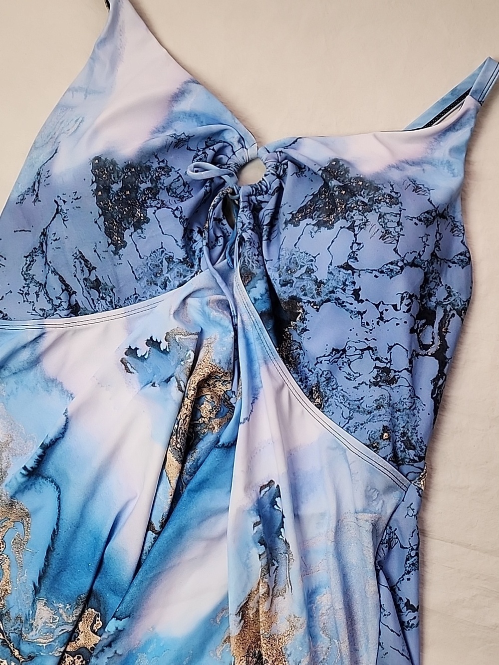 Hannah Nikole Swim Dress 20W Blue White Gold Marbled Plus Size Adjustable Straps